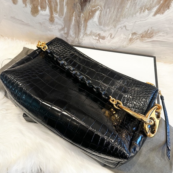 IN STORES  $5200 Tom Ford Black Croc Embossed Leather Carine Large Hobo Bag - Picture 11 of 16